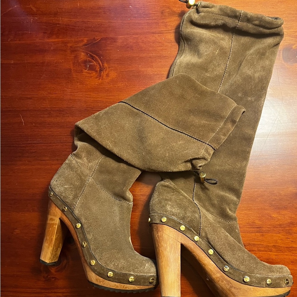 Tory Burch Suede Clog Boots Knee High